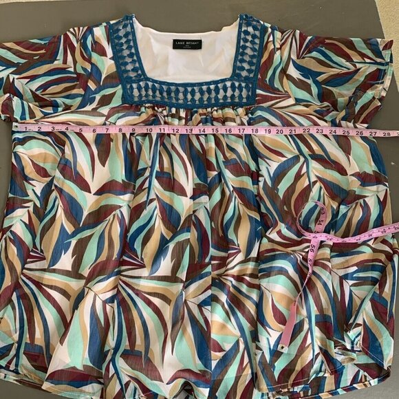 Lane Bryant Short Sleeve Blouse Lightweight Crochet Teal Brown Top Womens 18 20 - Picture 13 of 15